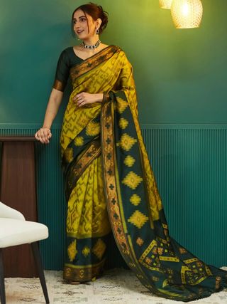 Royal Mustard Green Banarasi Silk Saree with Rich Zari Glow