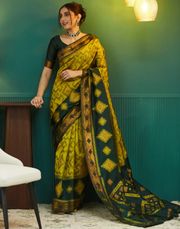 Royal Mustard Green Banarasi Silk Saree with Rich Zari Glow - Mustard