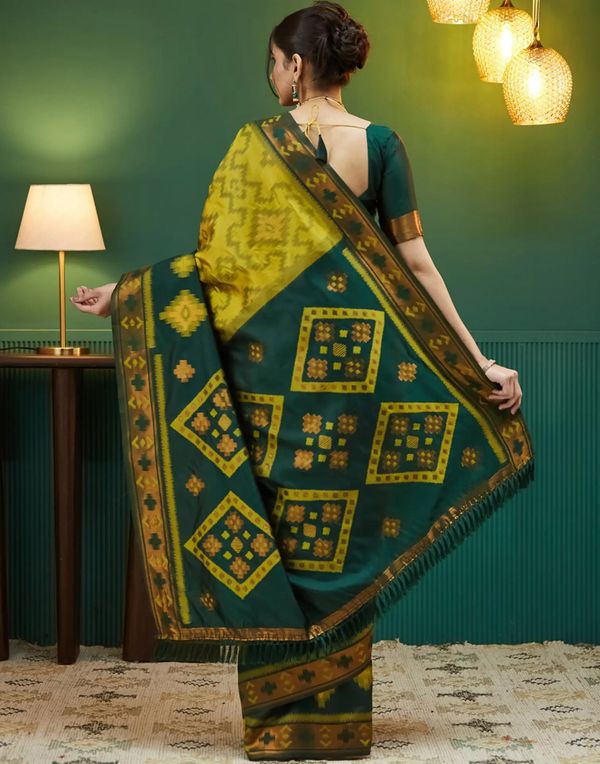Royal Mustard Green Banarasi Silk Saree with Rich Zari Glow