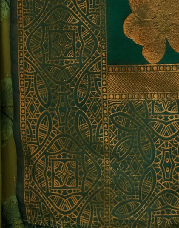 Olive Gold Banarasi Silk Saree with Rich Zari Bloom