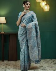 Sky Blue Banarasi Silk Saree with Elegant Zari Weave - Sky Blue