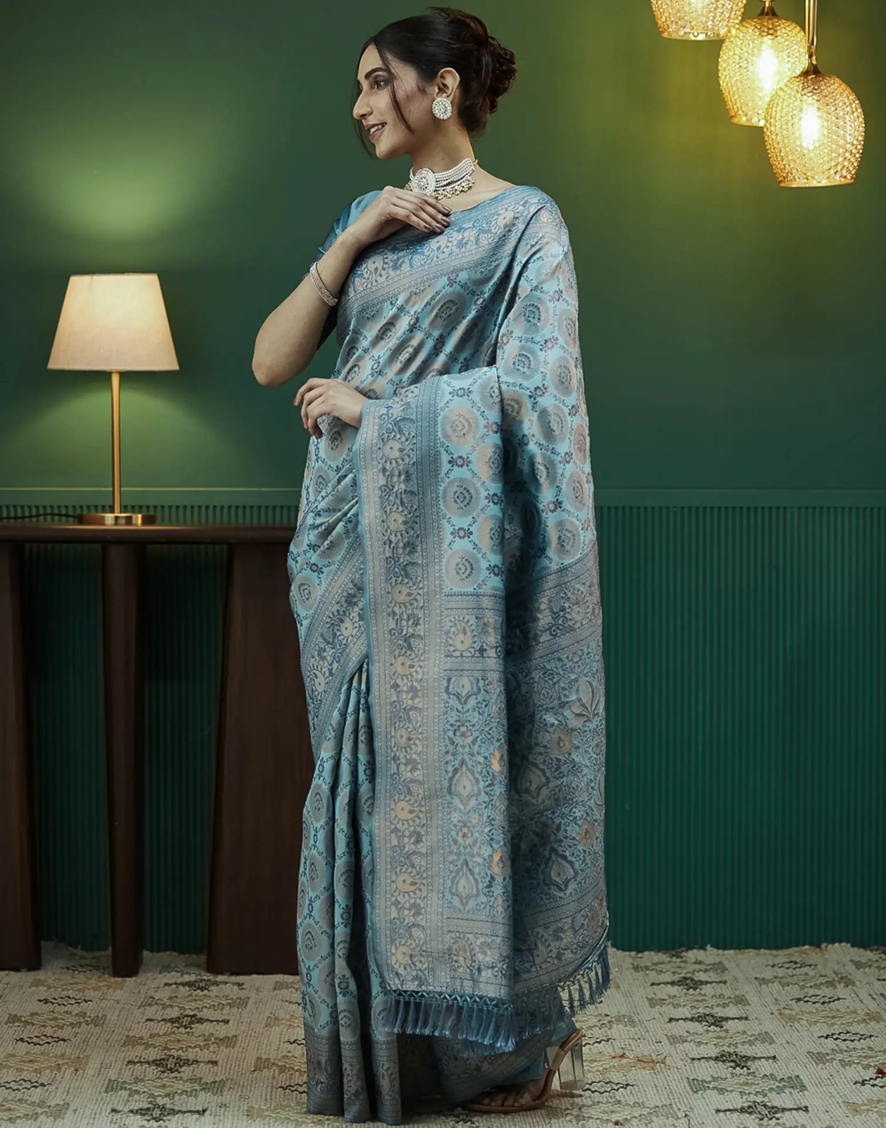 Sky Blue Banarasi Silk Saree with Elegant Zari Weave