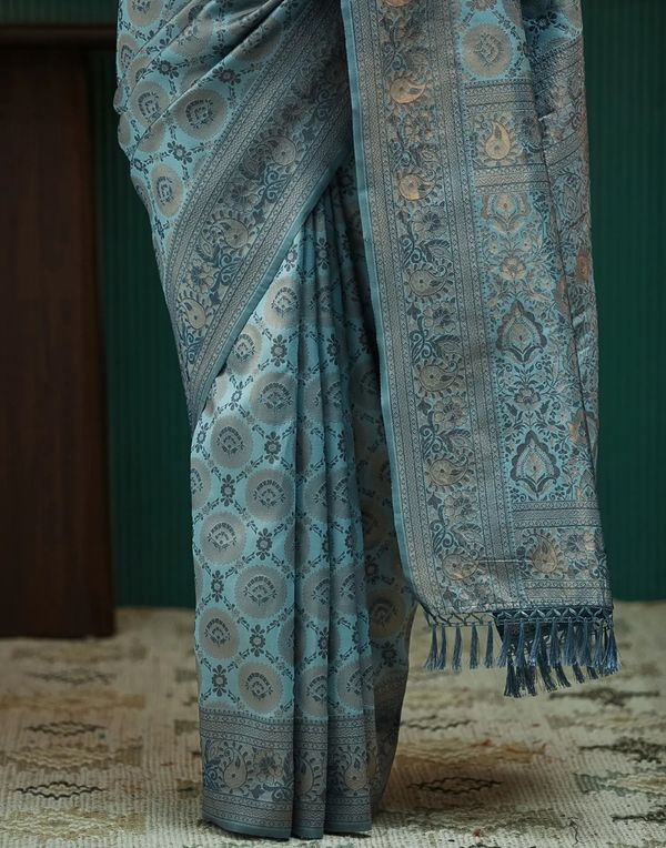 Sky Blue Banarasi Silk Saree with Elegant Zari Weave