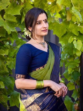 Classy Olive and  Navy Banarasi Silk Saree with Elegant Zari Look