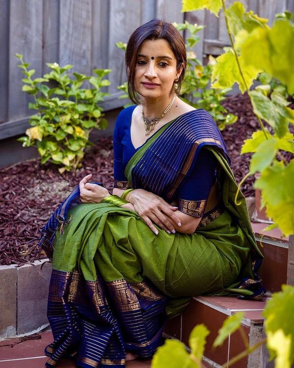 Classy Olive and  Navy Banarasi Silk Saree with Elegant Zari Look