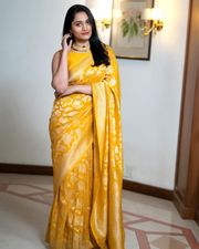 Sunshine Yellow Silk Saree with Traditional Zari Motifs - Yellow