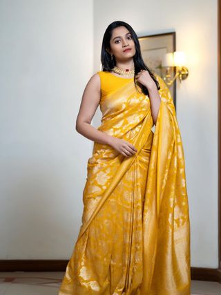 Sunshine Yellow Silk Saree with Traditional Zari Motifs