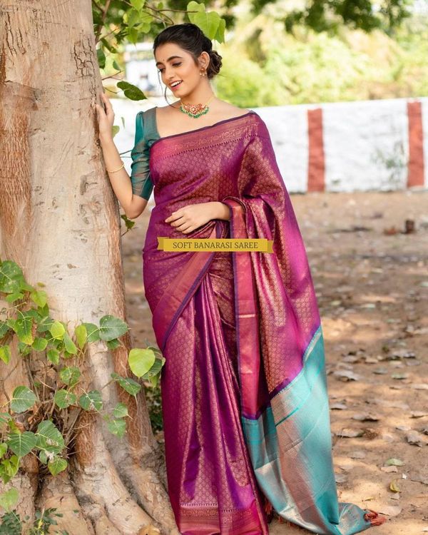 Premium Wine Banarasi Saree with Designer Weave
