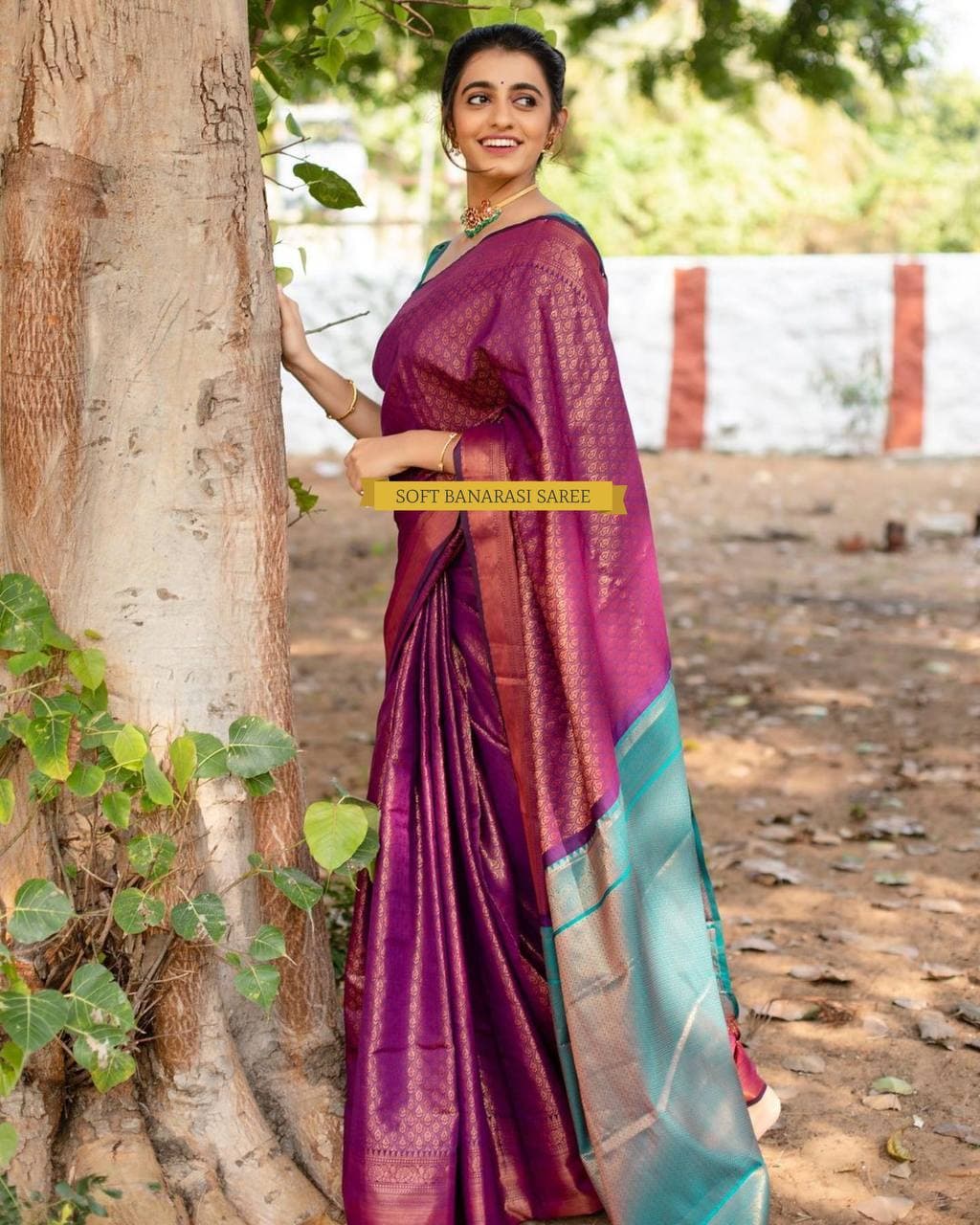 Premium Wine Banarasi Saree with Designer Weave