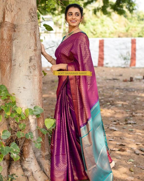 Premium Wine Banarasi Saree with Designer Weave
