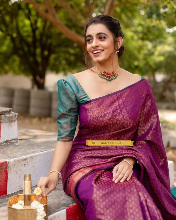 Premium Wine Banarasi Saree with Designer Weave