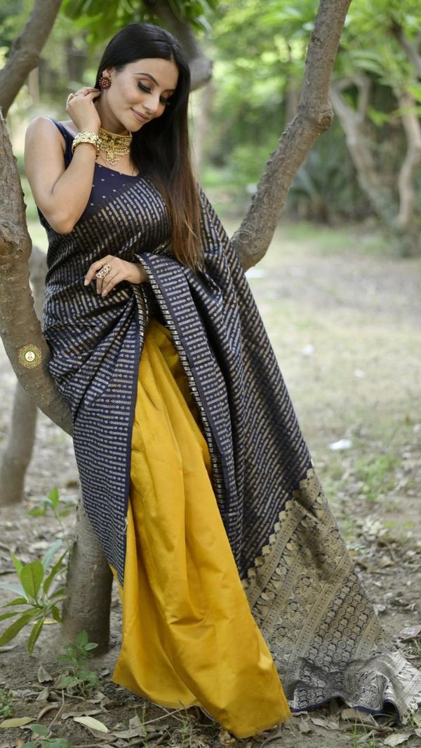 Designer Black Soft Silk Saree with Intricate Patterns