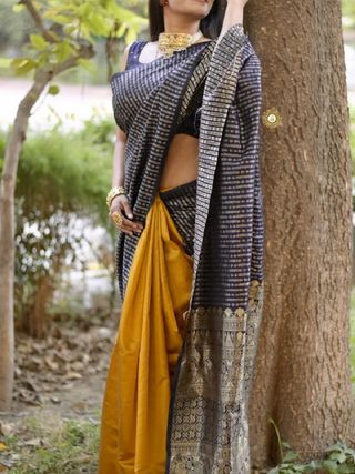 Designer Black Soft Silk Saree with Intricate Patterns