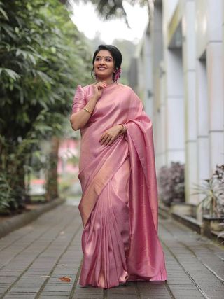 Elegant Rose Pink Banarasi Soft Silk Saree with Zari
