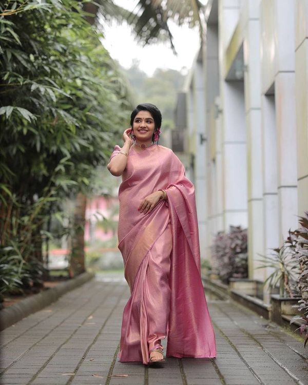 Elegant Rose Pink Banarasi Soft Silk Saree with Zari