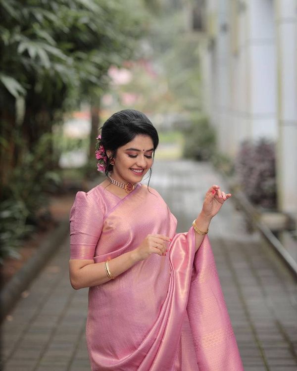 Elegant Rose Pink Banarasi Soft Silk Saree with Zari