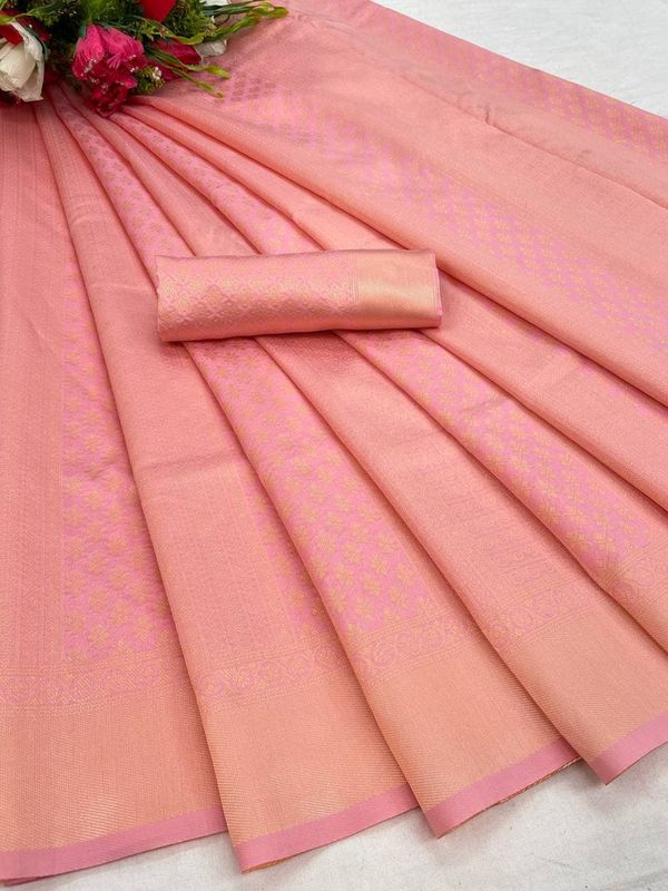 Elegant Rose Pink Banarasi Soft Silk Saree with Zari