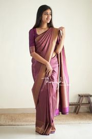 Elegant Mauve Banarasi Silk Saree with Regal Zari Detailing - Teal