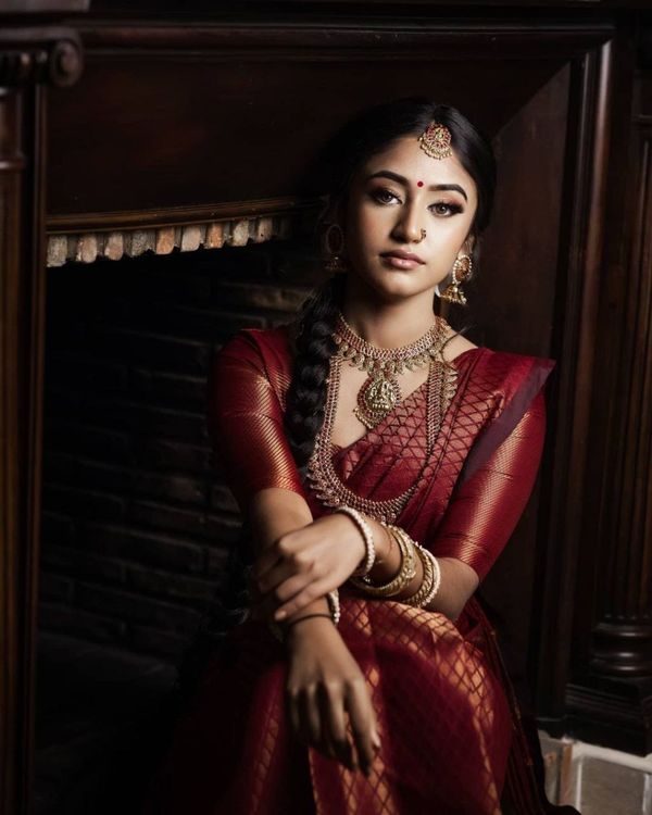 Maroon Banarasi Soft Silk Saree with Zari Design