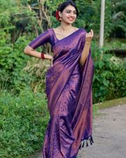 Traditional Purple Silk Saree with Jacquard Pattern - Purple