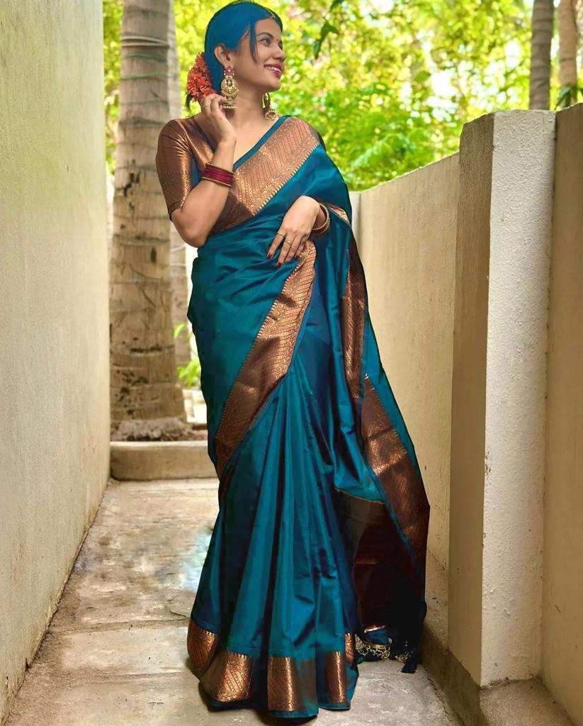 Traditional Teal Banarasi Saree for Festive Wear