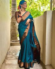 Traditional Teal Banarasi Saree for Festive Wear - Teal
