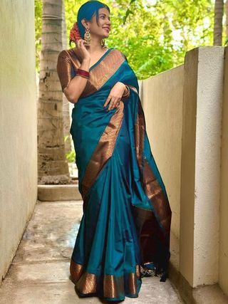 Traditional Teal Banarasi Saree for Festive Wear