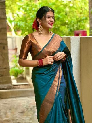 Traditional Teal Banarasi Saree for Festive Wear