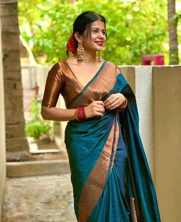 Traditional Teal Banarasi Saree for Festive Wear