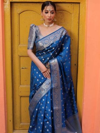 Classic Royal Blue Saree with Rich Zari Weaving