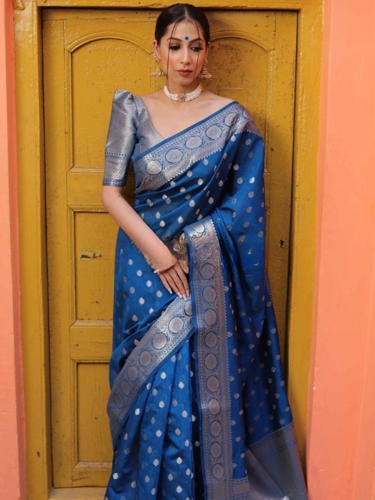 Classic Royal Blue Saree with Rich Zari Weaving