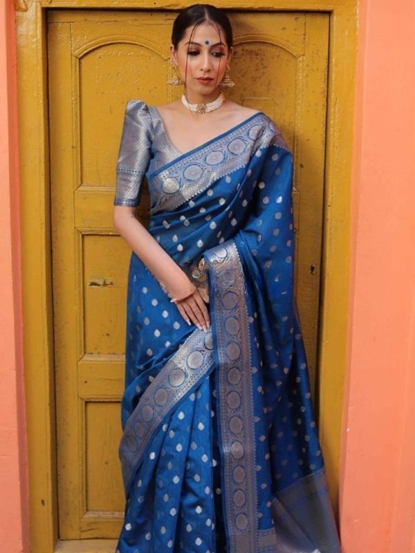 Classic Royal Blue Saree with Rich Zari Weaving