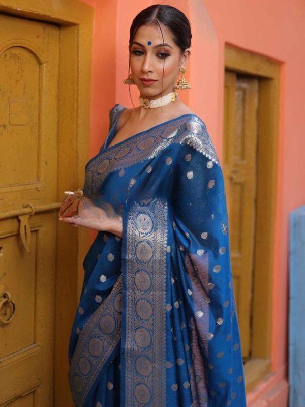 Classic Royal Blue Saree with Rich Zari Weaving