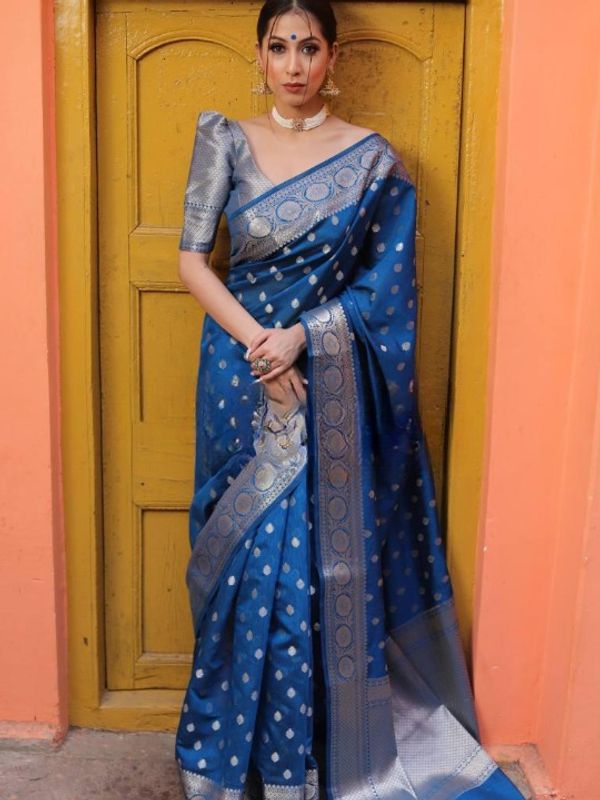Classic Royal Blue Saree with Rich Zari Weaving