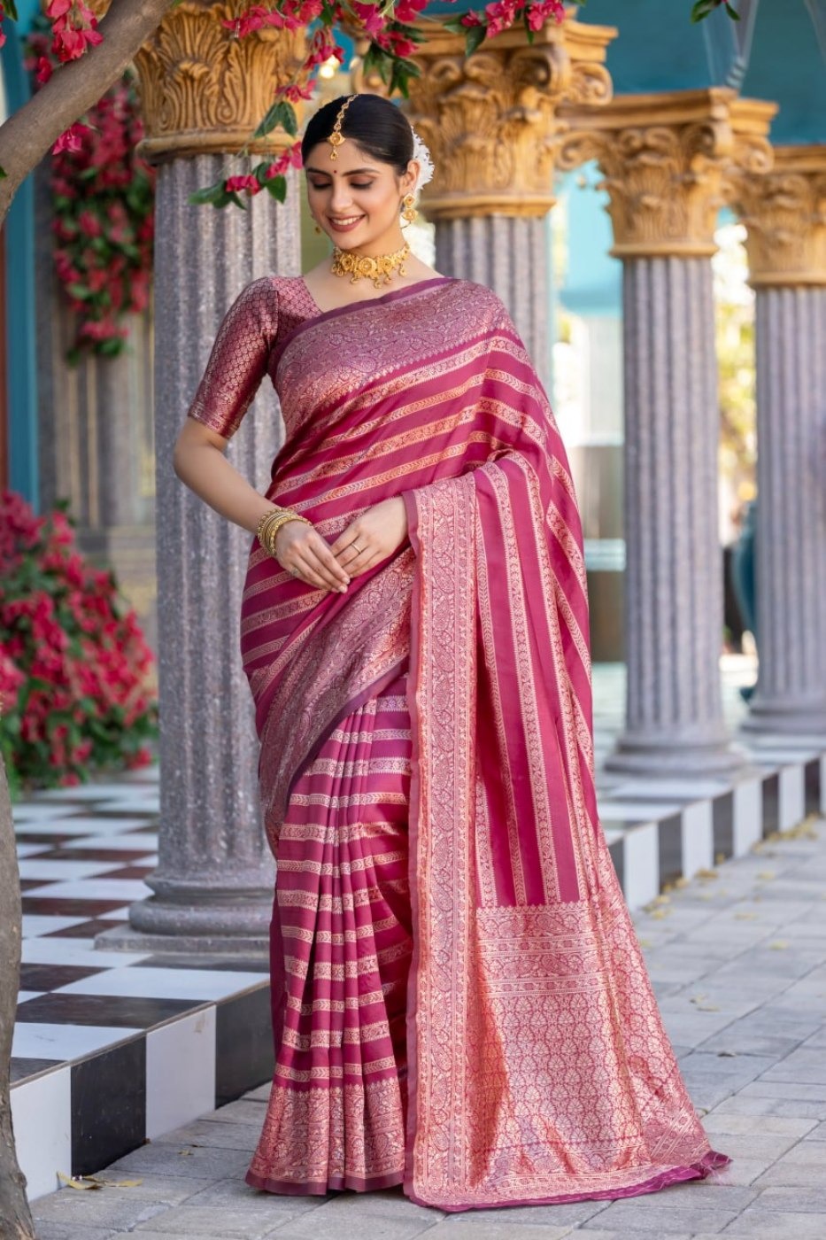 Pink Banarasi Soft Silk Saree with Rich Zari Work