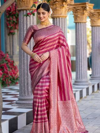 Pink Banarasi Soft Silk Saree with Rich Zari Work