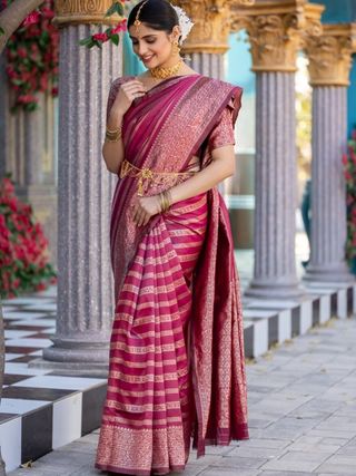 Pink Banarasi Soft Silk Saree with Rich Zari Work