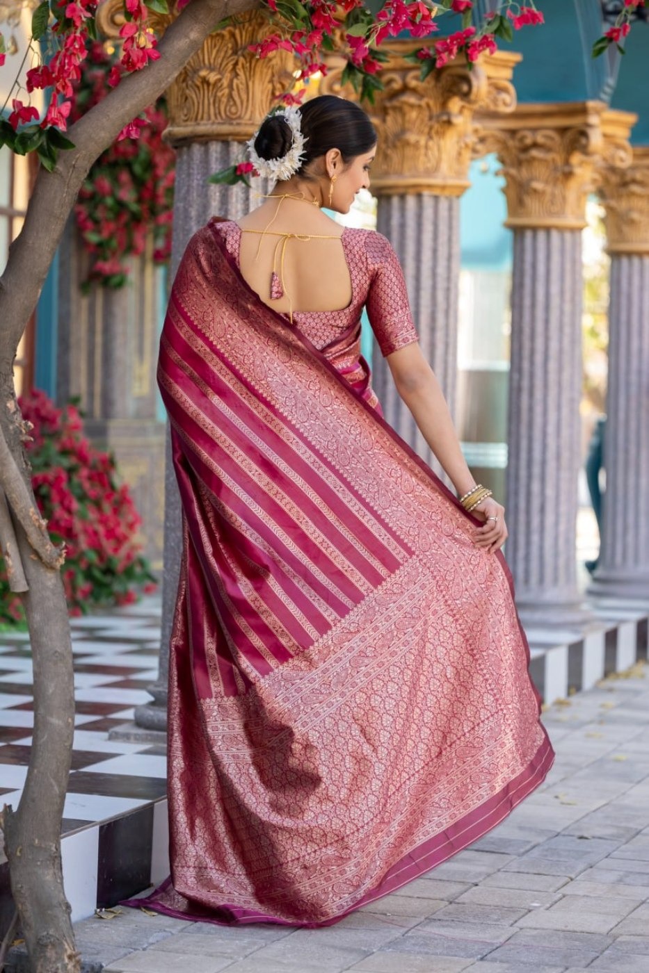 Pink Banarasi Soft Silk Saree with Rich Zari Work