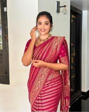 Red Banarasi Soft Silk Saree with Elegant Zari Work - Red