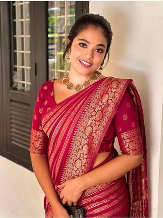 Red Banarasi Soft Silk Saree with Elegant Zari Work