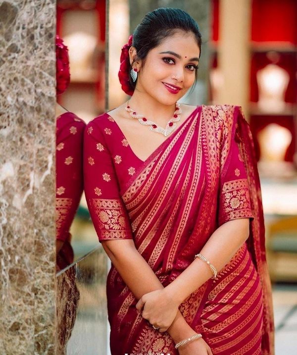 Red Banarasi Soft Silk Saree with Elegant Zari Work