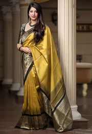 Heritage Mustard Jacquard Silk Saree - Mustard
