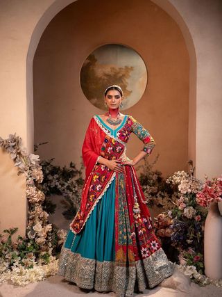 Vibrant Mirror Work Muslin Lehenga Choli Set Online
