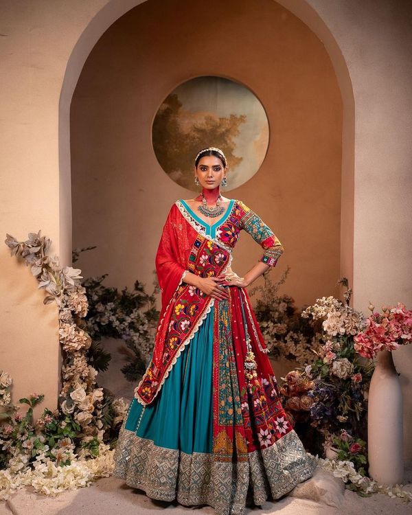 Vibrant Mirror Work Muslin Lehenga Choli Set Online