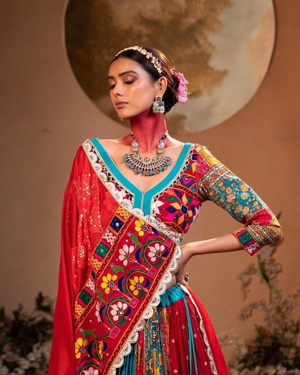 Vibrant Mirror Work Muslin Lehenga Choli Set Online
