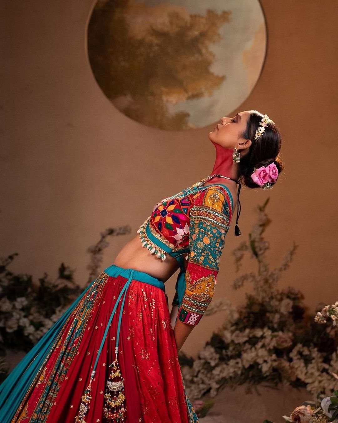 Vibrant Mirror Work Muslin Lehenga Choli Set Online