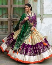 Royal Purple Mirror Work Muslin Lehenga Choli Set - Purple
