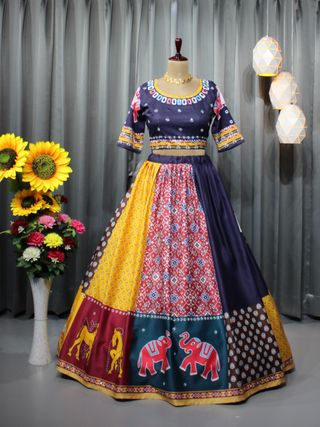 Multicolor Printed Butter Silk Lehenga Choli Set