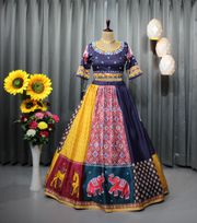 Multicolor Printed Butter Silk Lehenga Choli Set - multi color