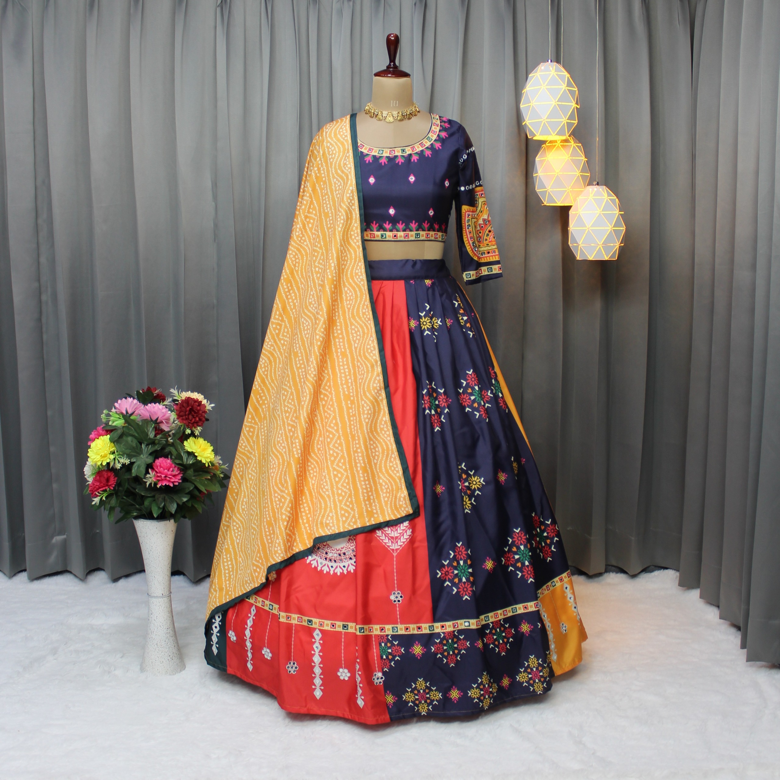 Stylish Multicolor Butter Silk Lehenga Choli Set